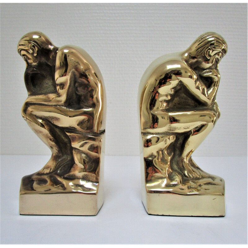 Pair of vintage bookends "The Thinker" in brass, 1980