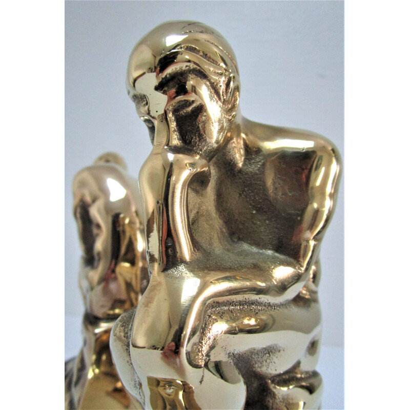 Pair of vintage bookends "The Thinker" in brass, 1980