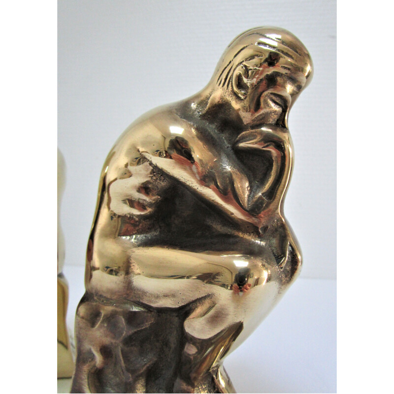 Pair of vintage bookends "The Thinker" in brass, 1980