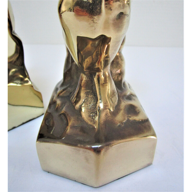 Pair of vintage bookends "The Thinker" in brass, 1980
