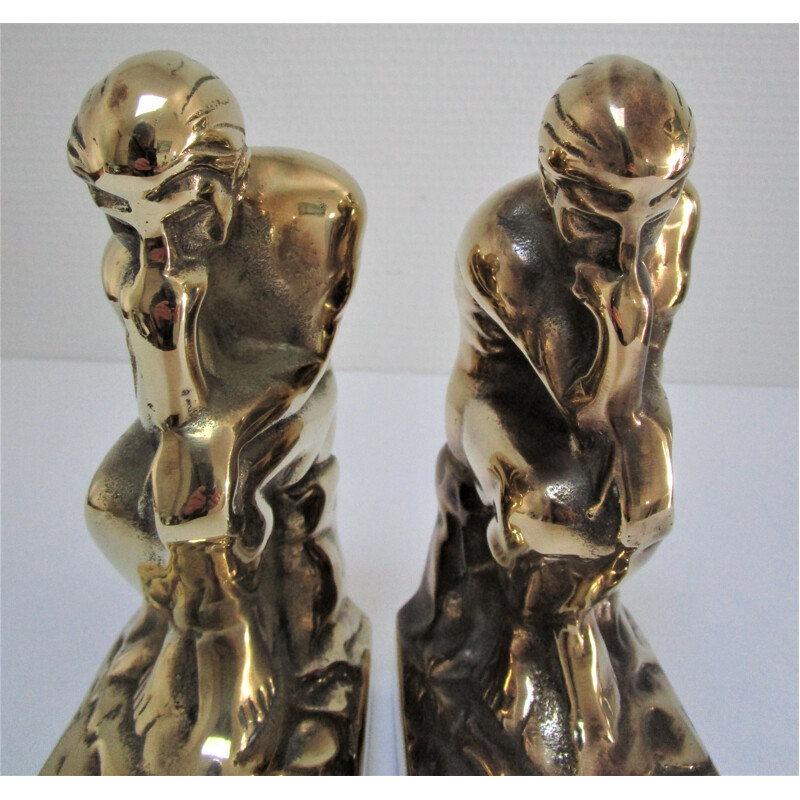 Pair of vintage bookends "The Thinker" in brass, 1980