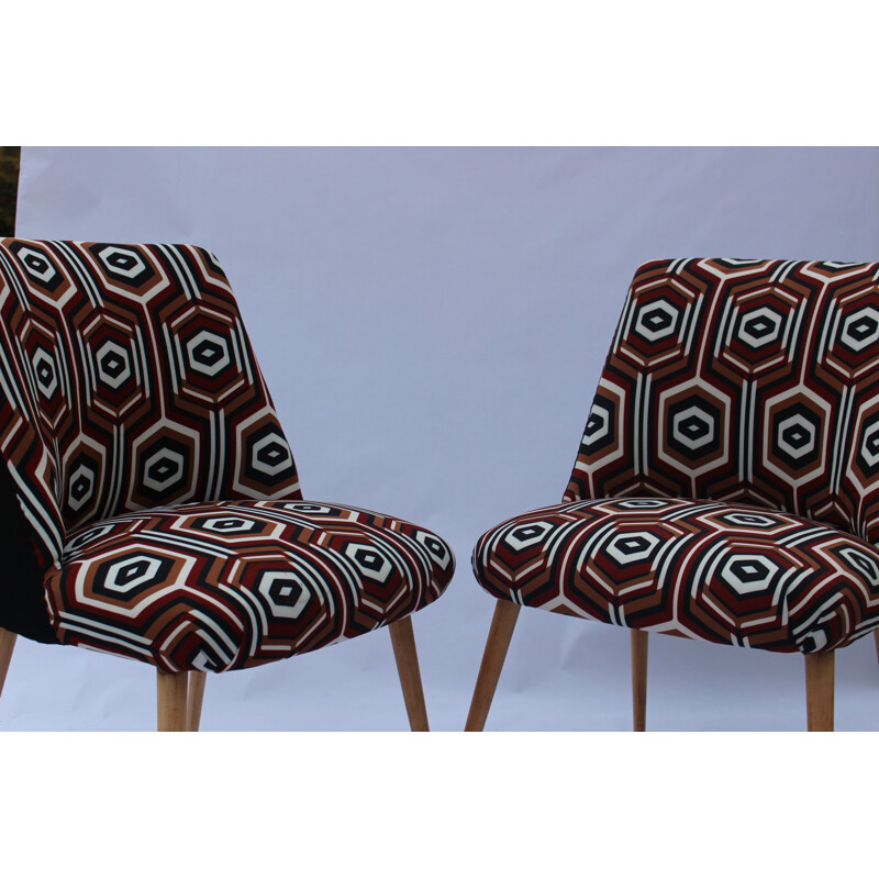 Vintage re-upholstered chair with patterned fabric - 1960s