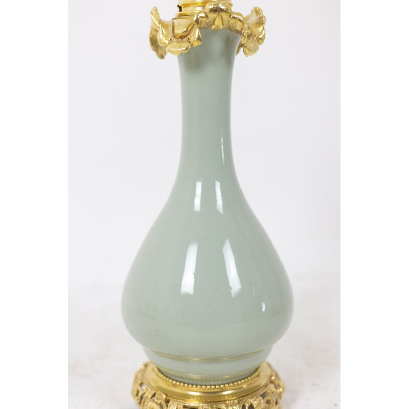 Par de candeeiros de porcelana vintage celadon e bronze, 1880