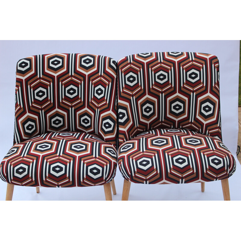 Vintage re-upholstered chair with patterned fabric - 1960s