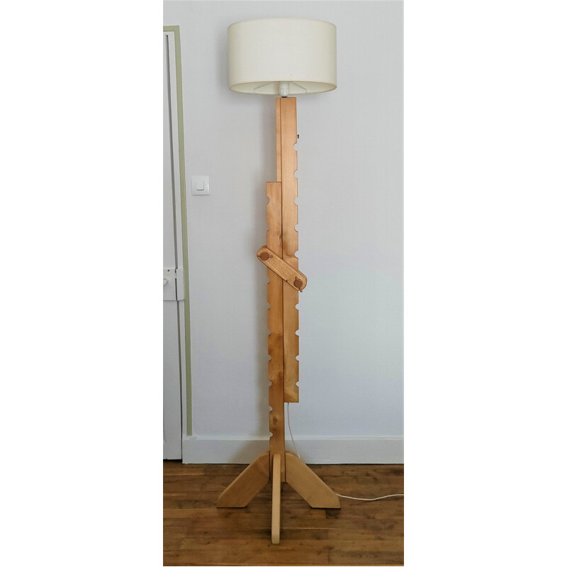 Lampadaire vintage à système en bois de hêtre massif, 1980-1990