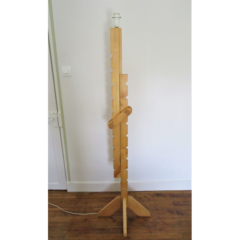 Vintage floor lamp with solid beech wood system, 1980-1990
