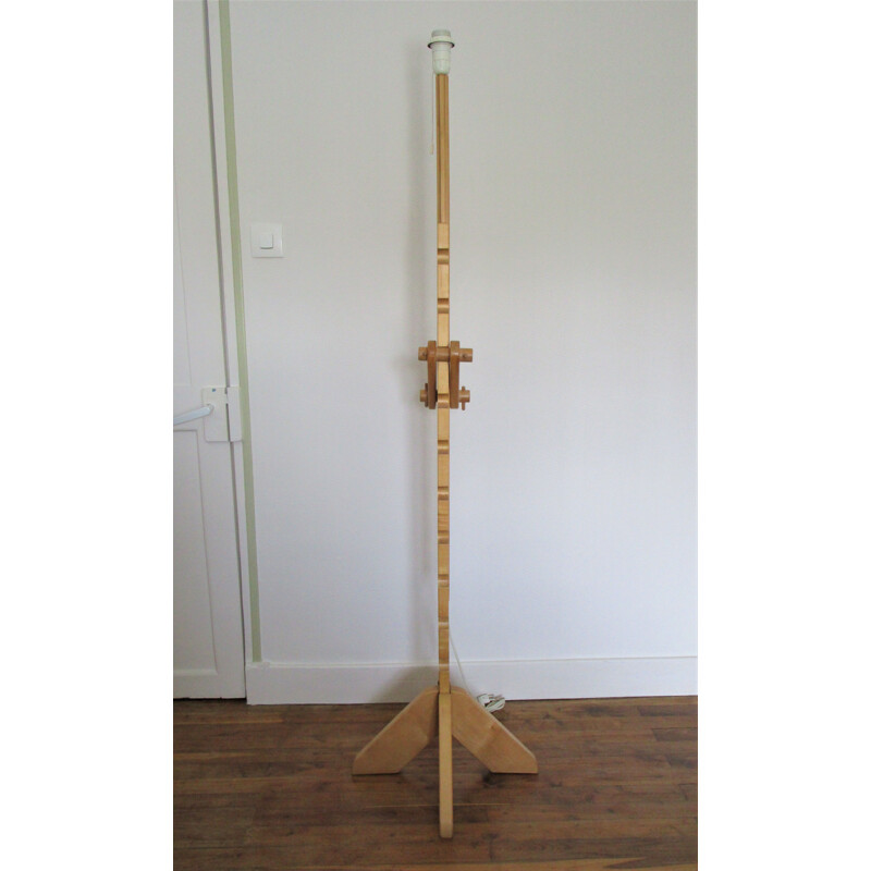 Vintage floor lamp with solid beech wood system, 1980-1990