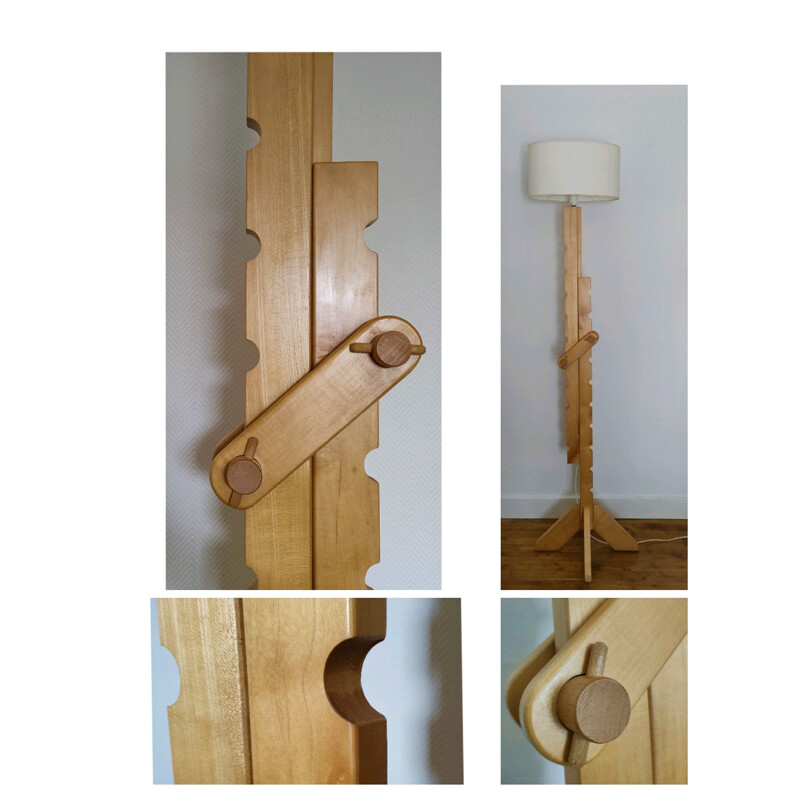 Vintage floor lamp with solid beech wood system, 1980-1990