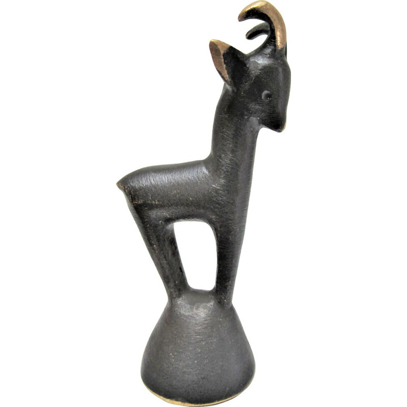 Sculpture de chamois vintage en bronze noirci par Walter Bosse pour Herta Baller, 1950