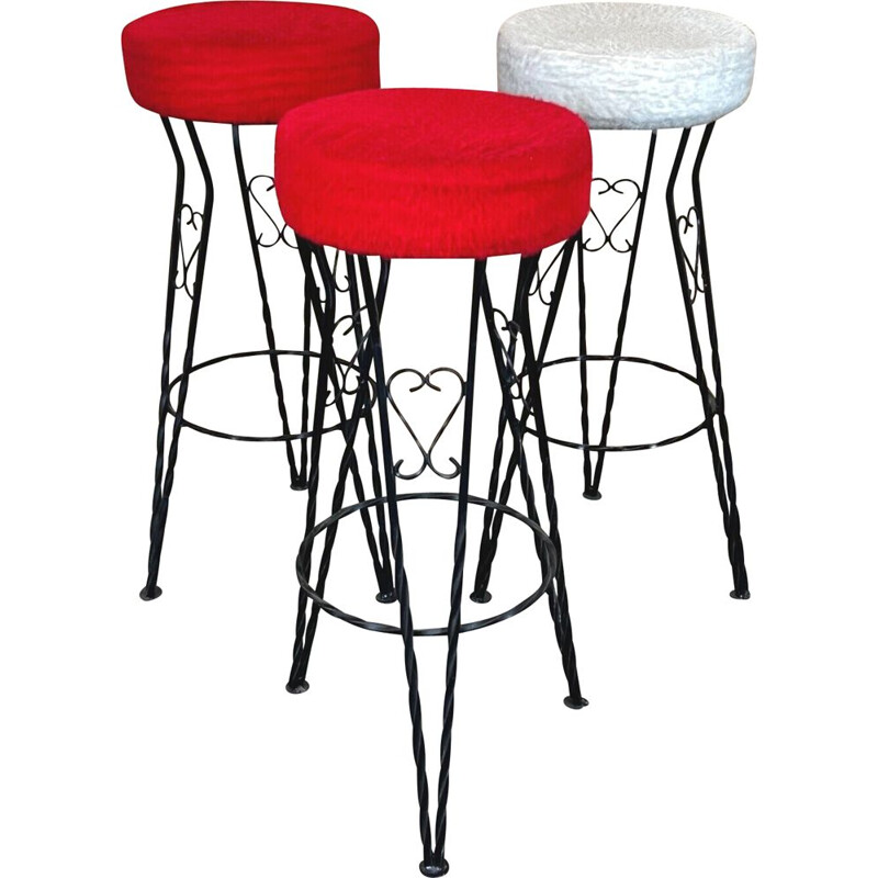 Ensemble de 3 tabourets de bar vintage en fonte, 1950-1960