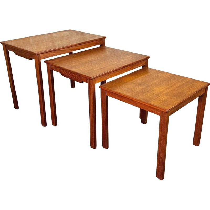 Set of 3 vintage teak nesting side tables by Imha, 1960s-1970s