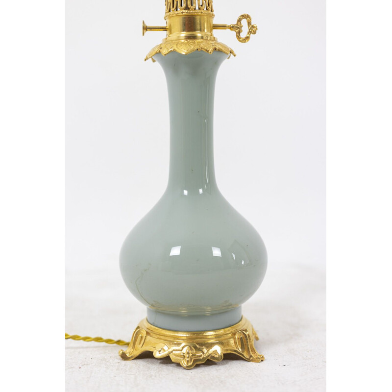 Coppia di lampade d'epoca in porcellana celadon e bronzo dorato, 1880