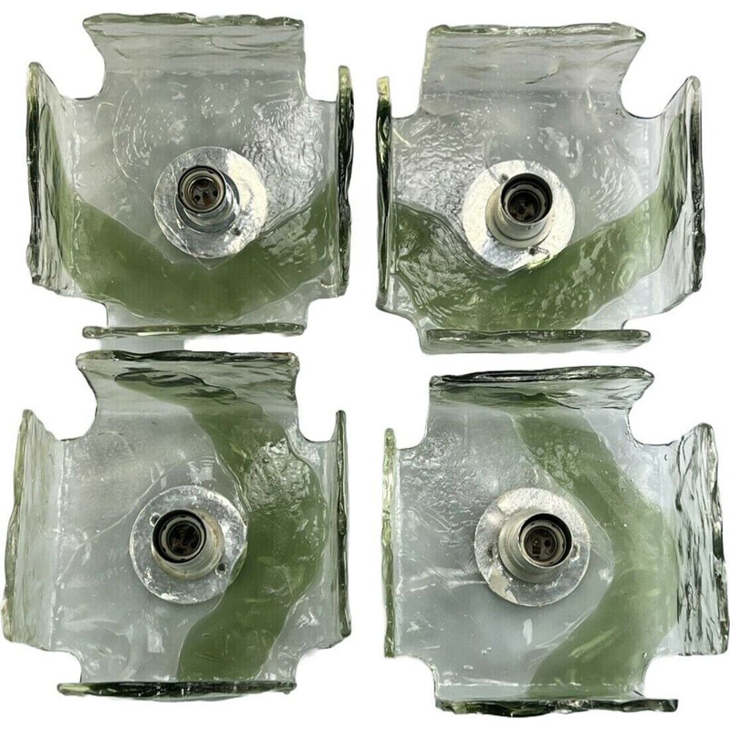 Set of 4 vintage ice glass wall lamp by Carlo Nason for Kalmar Franken, 1960s-1970s