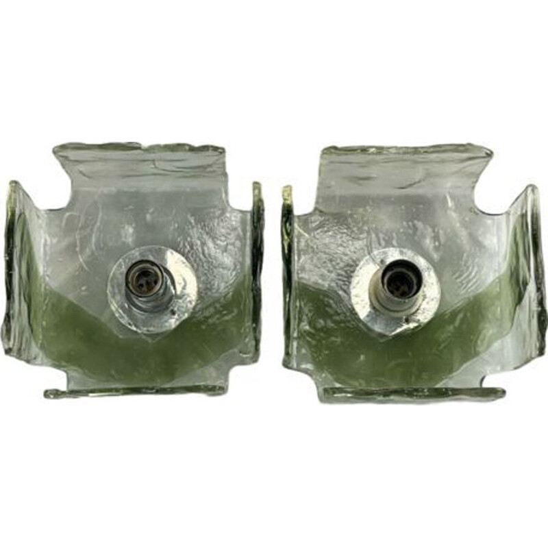 Pair of vintage ice glass wall lamps by Carlo Nason for Kalmar Franken, 1970