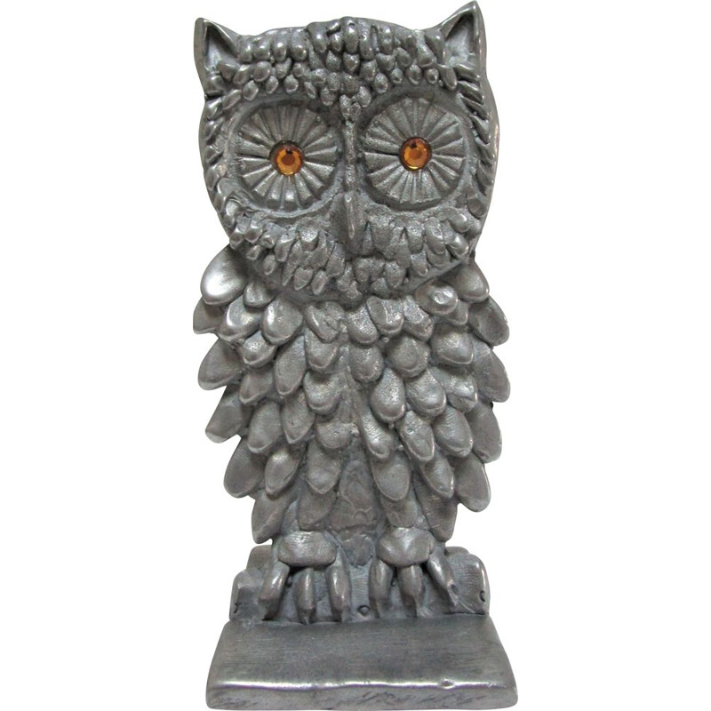 Vintage metal owl paperweight, 1970s