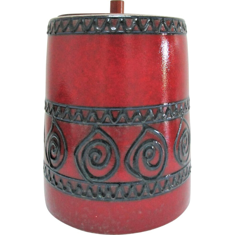 Vintage glazed ceramic and wood pot, 1960