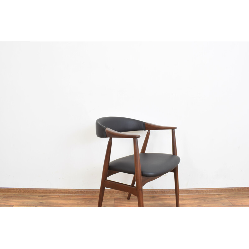 Cadeira de braços dinamarquesa Vintage de teca e couro por Thomas Harlev para Farstrup Møbler, 1950