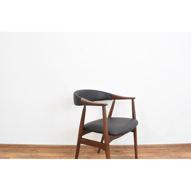 Vintage Deense teakhouten en lederen fauteuil van Thomas Harlev voor Farstrup Møbler, 1950