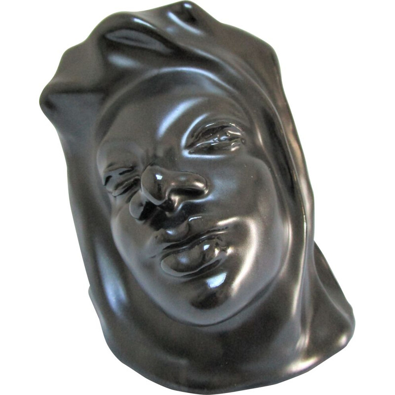 Ceramica antropomorfa d'epoca con smalto nero, 1960