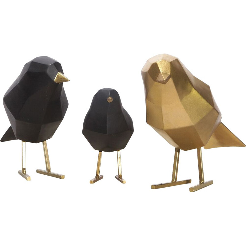 Ensemble de 3 petits oiseaux vintage style cubiste
