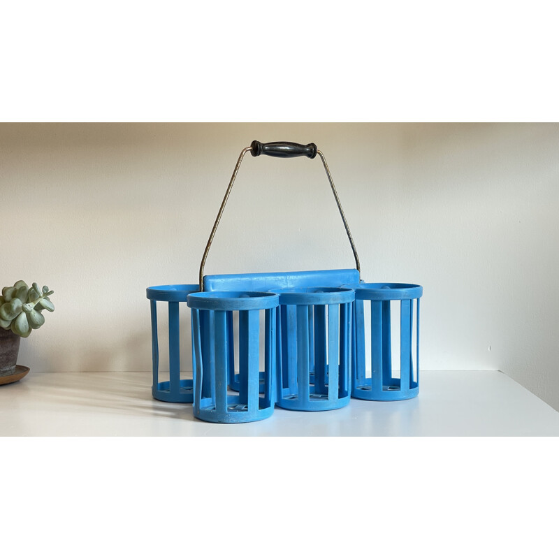 Vintage blue bottle rack, 1960s