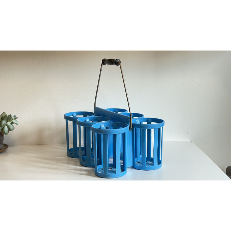 Vintage blue bottle rack, 1960s