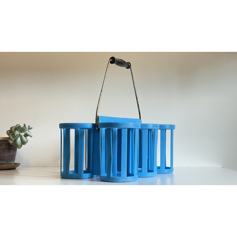 Vintage blue bottle rack, 1960s