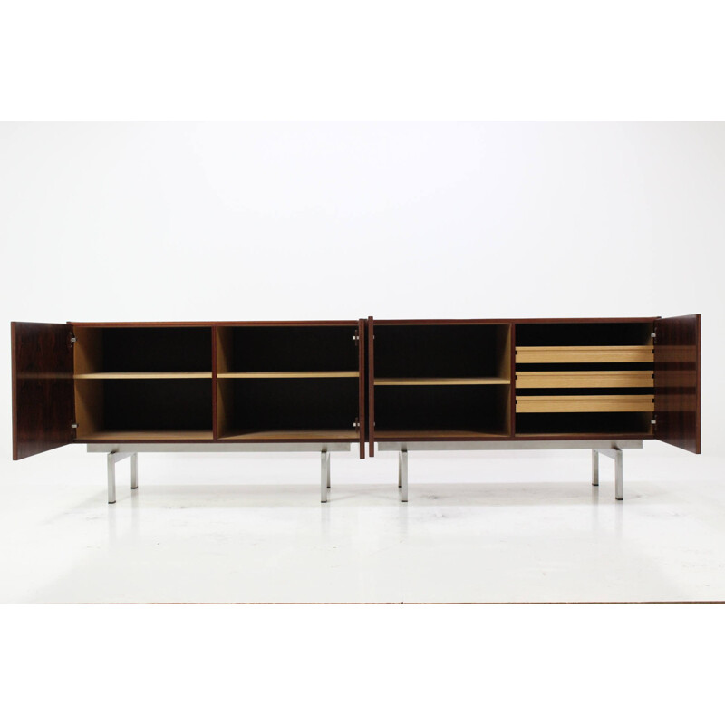 Pair of small sideboards in rosewood and steel - 1960s