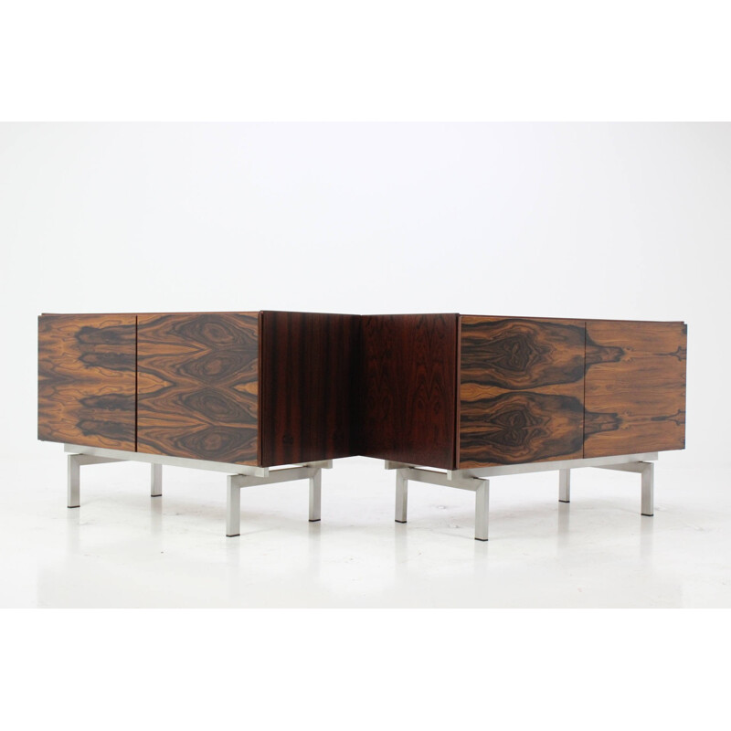 Pair of small sideboards in rosewood and steel - 1960s