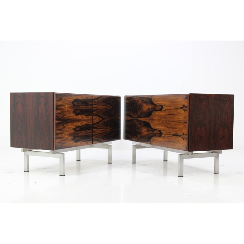 Pair of small sideboards in rosewood and steel - 1960s