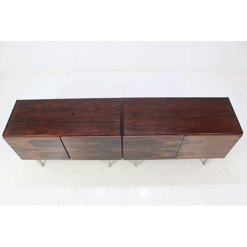 Pair of small sideboards in rosewood and steel - 1960s