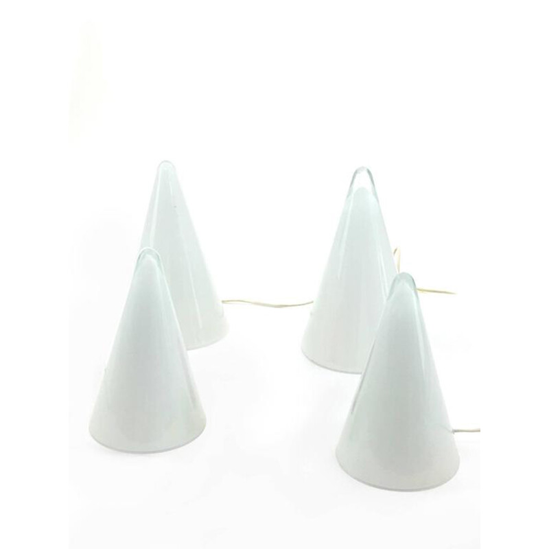 Set of 4 glass cone opalescent table lamps - 1960s