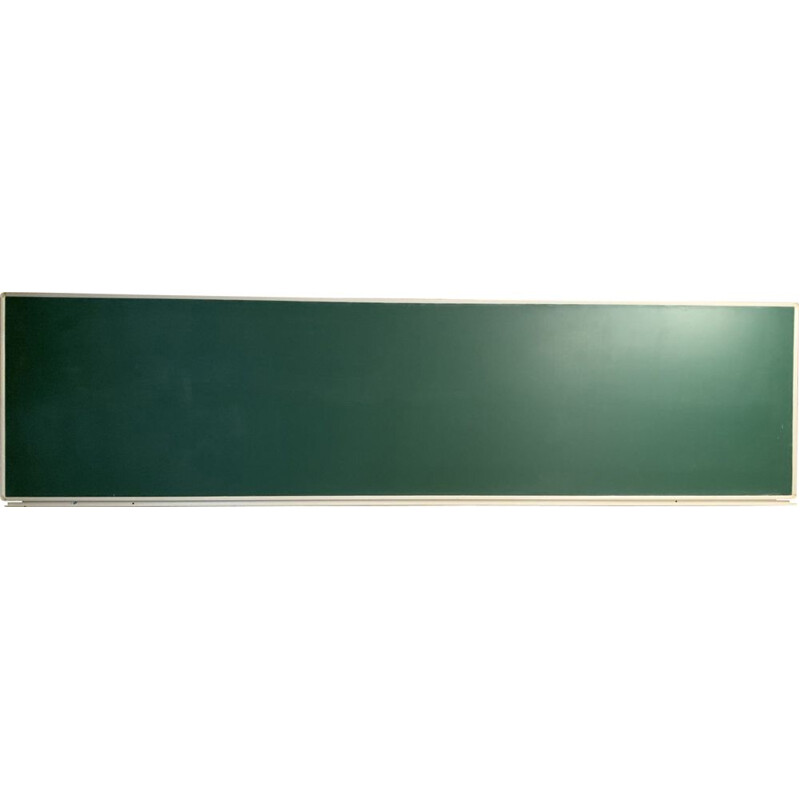 Vintage steel enamel school board with chalk holder