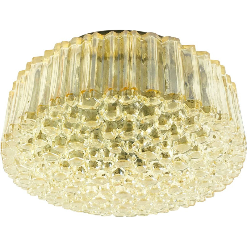 Mid-century amber glass ceiling lamp by Helena Tynell for Limburg, Germany 1970s