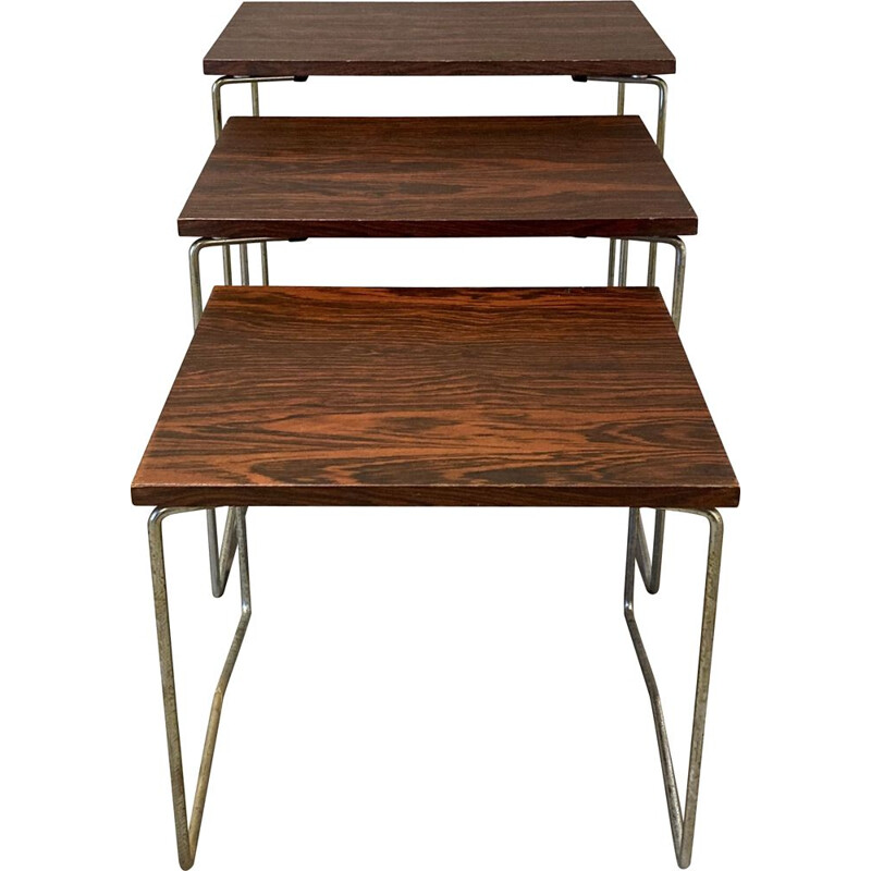 Vintage metal and rosewood nesting tables, 1950