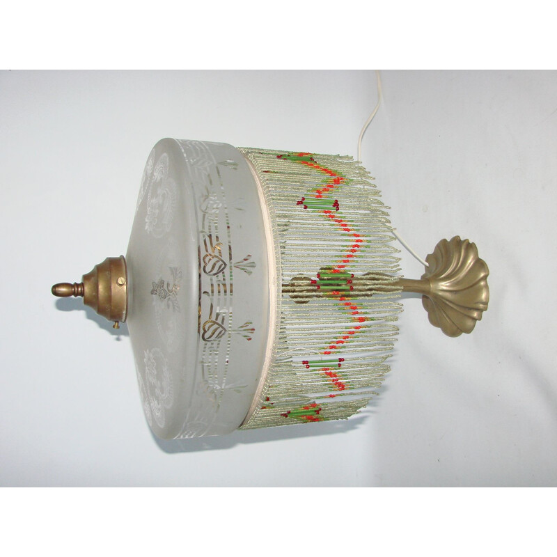 Lampada da tavolo vintage in ottone e vetro, 1950