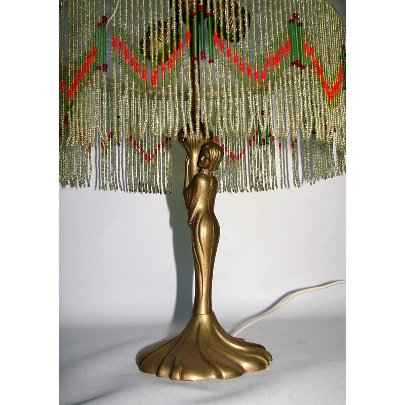 Lampe de table Art Déco vintage en laiton et verre, 1950