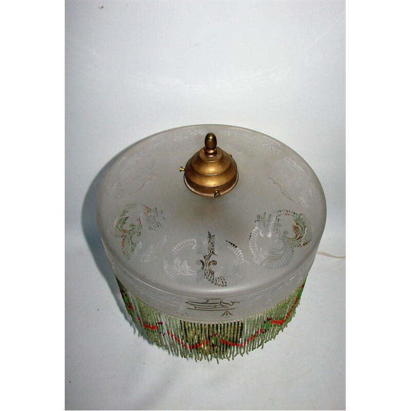 Lampe de table vintage en laiton et verre, 1950