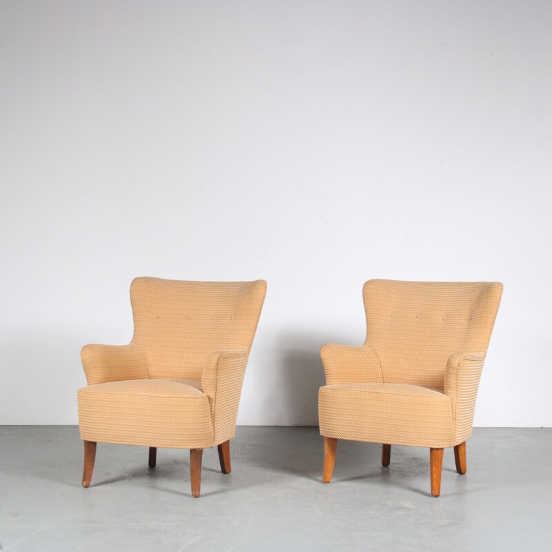 Pair of vintage beechwood armchairs by Theo Ruth for Artifort, Netherlands 1950