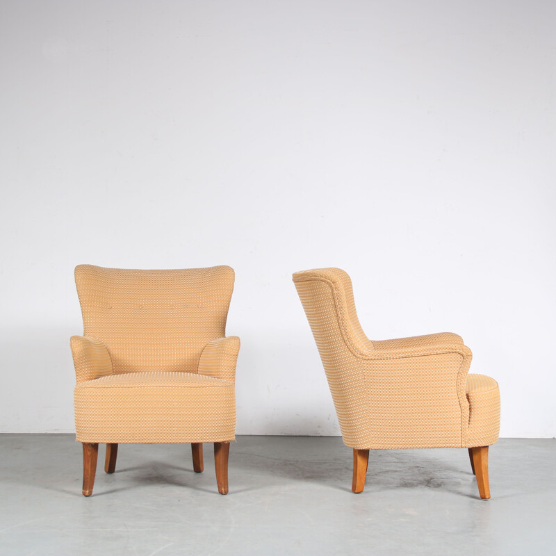 Pair of vintage beechwood armchairs by Theo Ruth for Artifort, Netherlands 1950