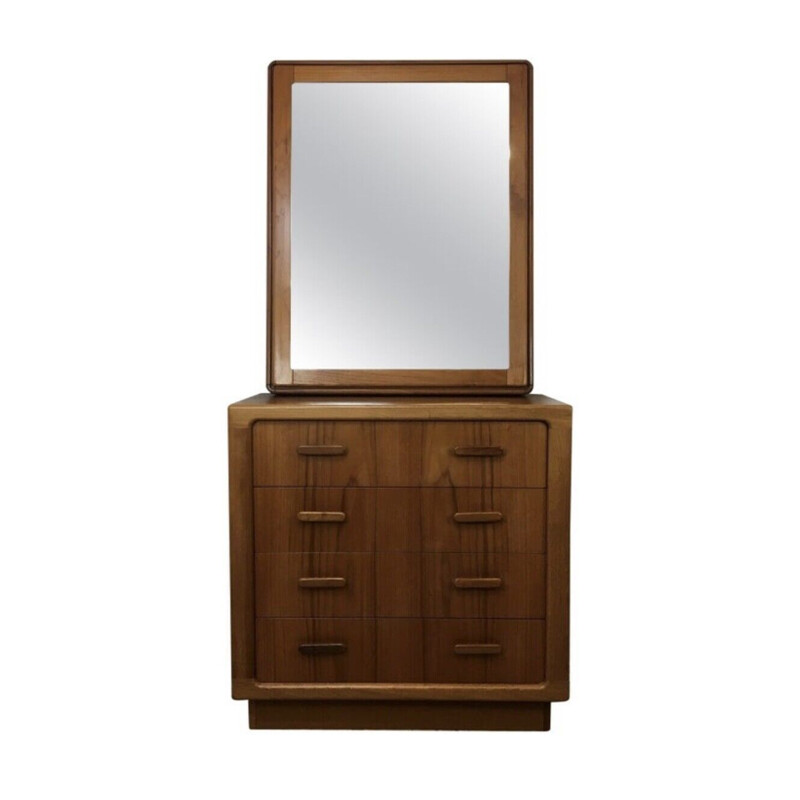 Mid century teak chest of drawers with mirror, Denmark 1960s-1970s