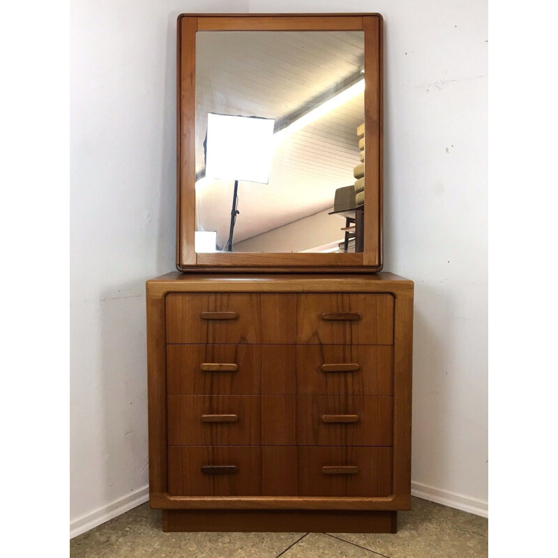 Mid century teak chest of drawers with mirror, Denmark 1960s-1970s