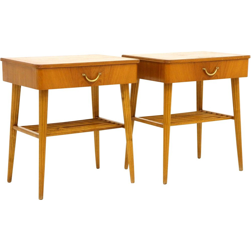 Pair of vintage elmwood night stands, Sweden 1950