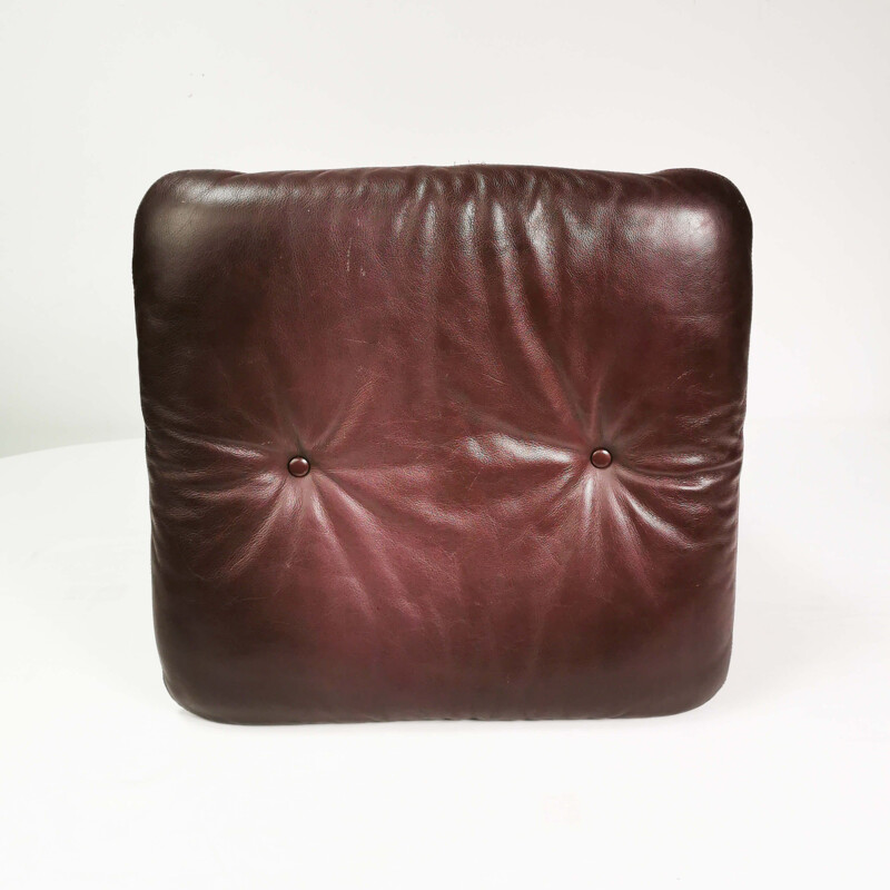 Vintage beech wood and leather pouf by J. Rolling for Westnof, Norway 1970s