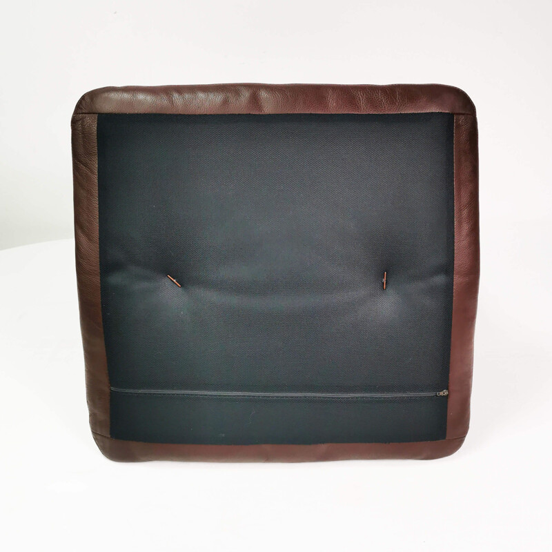 Vintage beech wood and leather pouf by J. Rolling for Westnof, Norway 1970s