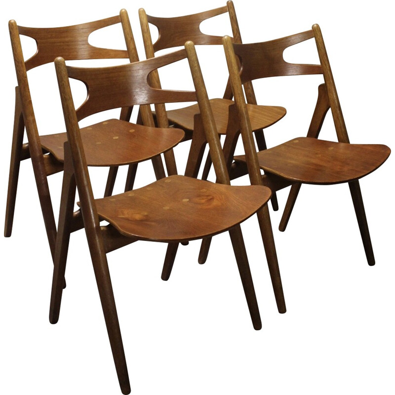 Set of 4 Carl Hansen & Son "Sawbuck" chairs in teak, Hans J. WEGNER - 1950s