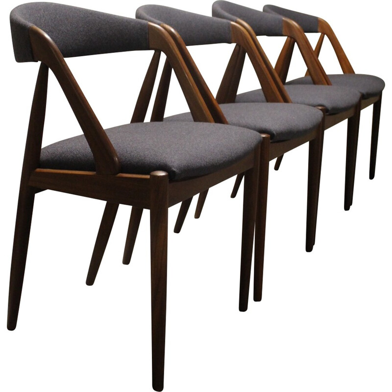 Set of 4 Schou Andersen chairs in rosewood and grey fabric, Kai KRISTIANSEN - 1950s