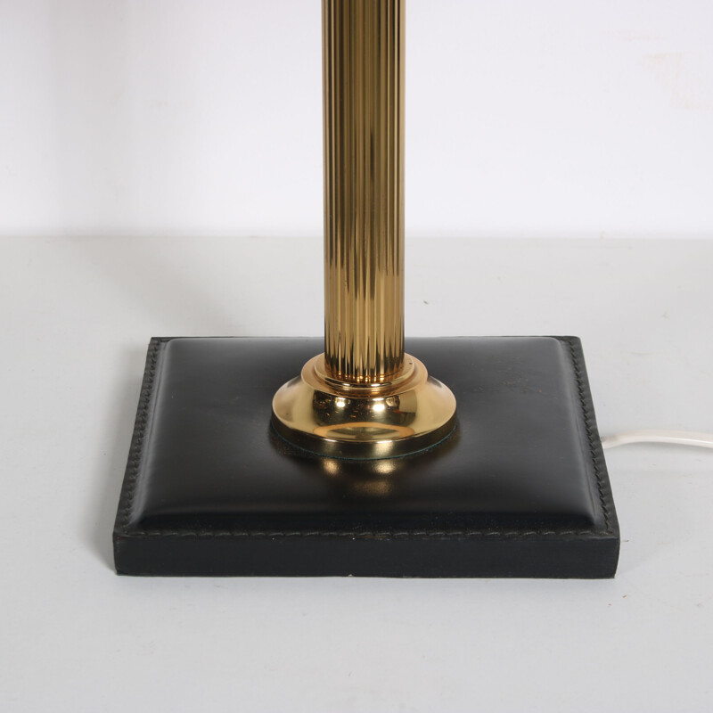 Vintage brass and leather table lamp, France 1960s