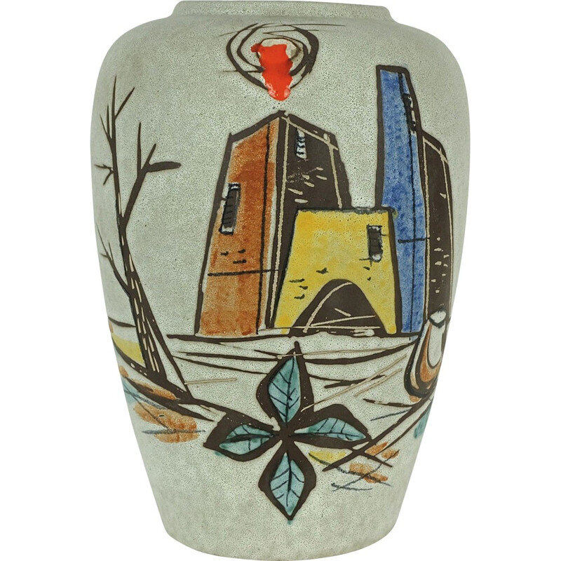 Mid century Scheurich vase with expressionist decor - 1950s