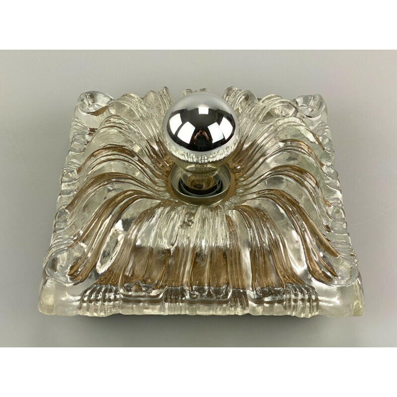 Vintage wall lamp in ice glass, 1960-1970s